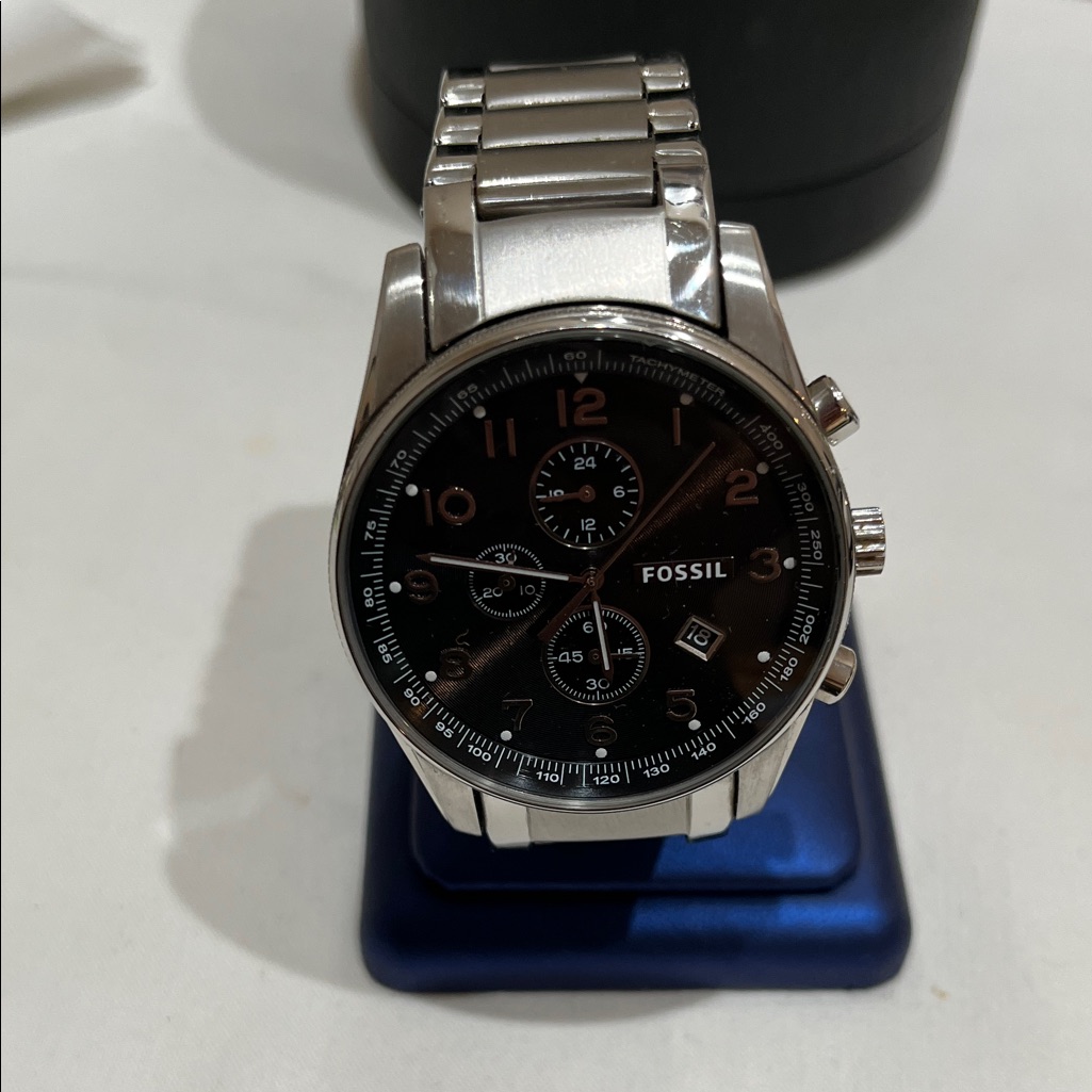Fossil Silver Chronograph With Black Dial